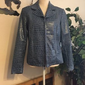 Selene croc pattern faux leather zip front jacket